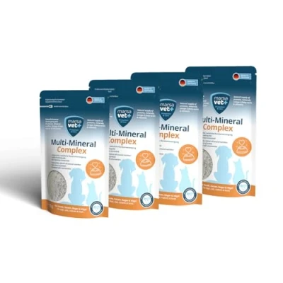 Imagen de Marsavet Complejo Multi Mineral Powder 4x125g Complete Suplemento dietético con vitaminas, minerales, Omega 3 y proteínas para Perros, Gatos Otras Mascotas. Proporciona nutrientes Esenciales