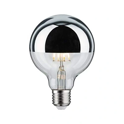 Imagen de Paulmann 28672 lámpara LED filamento G95 5 vatios Bombilla cúpula Espejo Plata 2700 K Blanco cálido E27, 4.8 W, Kopfspiegel Silber