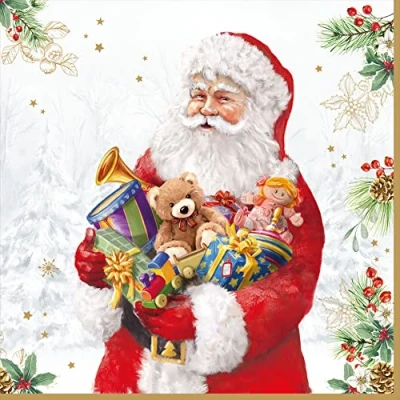 Imagen de 20 servilletas de Papá Noel presenta regalos Santa invierno Navidad decoración mesa decoupage técnica 33 x cm