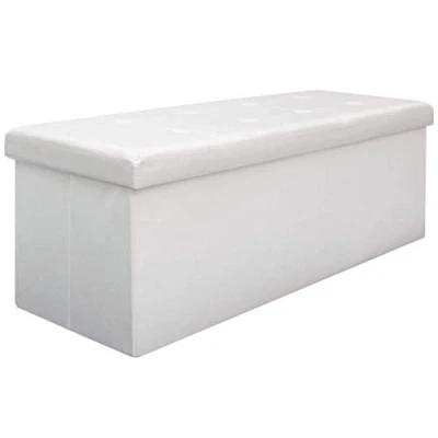 Imagen de DuneDesign Otomana XXL Banca Plegable 110x38x38cm Incl 2 Paredes divisorias 120L pie de Cama Rectangular sofá Forrado con Tela 3 plazas Blanco