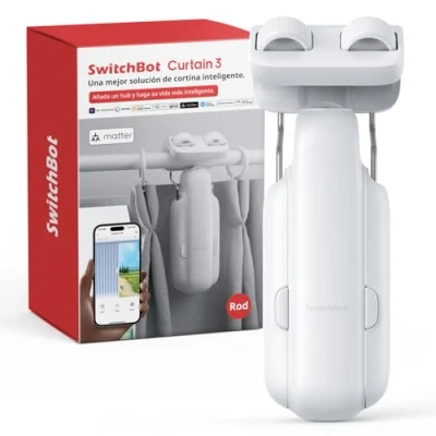Imagen de SwitchBot Inteligente Automático Cortina Control Remoto Bluetooth con App/Timer, Rendimiento Mejorado, Requiere Hub 2 para ser Compatible Alexa y Funcionar Homekit (Curtain 3, Rod)