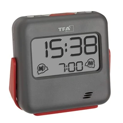 Imagen de TFA Dostmann Buzz 60.2031.10 Despertador de Viaje Digital con Alarma vibración y Sonido Fuerte, Ideal para Dormir Profundo, Bloqueo Teclas, Color Gris, 79 x 28 (35) 74 mm