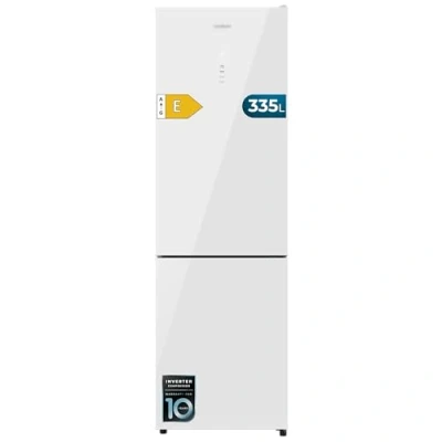 Imagen de Cecotec Frigorífico Combi 335L No Frost Bolero CoolMarket 335 White Glass E. Altura 195,3cm y 59,5cm Ancho, Compresor Inverter Plus, Bajo Consumo, Estantes de Cristal, Cajón Control Humedad