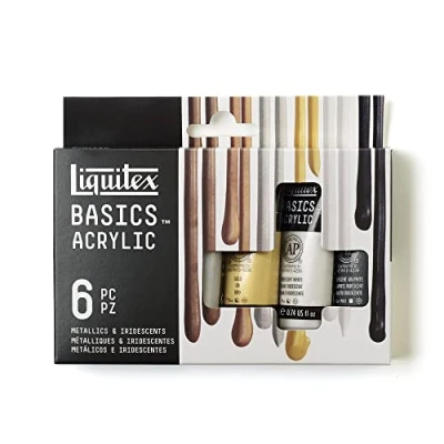 Imagen de Liquitex BASICS, Set de pintura acrílica Studio, 6 tubos 22 ml, colores metálicos e iridiscentes