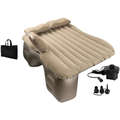 Imagen de EDIESI, Colchón Coche Hinchable, Colchoneta Inflable Individual para Asiento Trasero, con Bomba de Aire Eléctrica 12 V y 3 Adaptadores, Accesorios (Beige)