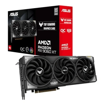 Imagen de ASUS TUF Gaming Radeon RX 9060 XT 16 GB GDDR6 OC Edition, Tarjeta gráfica Gaming, PCIe 5.0, HDMI/DP 2.1, 2.5 Ranuras, Grado Militar, Revestimiento PCB, Doble BIOS, Ventiladores Axial Tech
