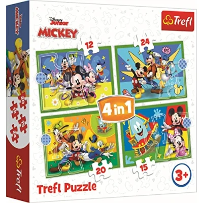 Imagen de Trefl 4en1, 4, 12 a 24 Elementos Personajes Disney, Mickey Mouse y Amigos, Diferente Grado de Dificultad, para Niños Partir 3 años Puzzle, Color (34616)