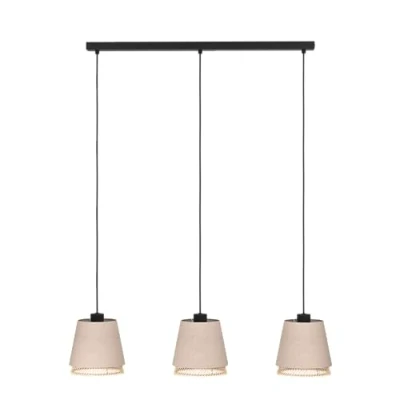 Imagen de EGLO Tabley Lámpara colgante con 3 llamas, adecuada para colocar encima de la mesa del comedor, fabricada materiales naturales en lino y bambú, portalámparas E27, 89 cm