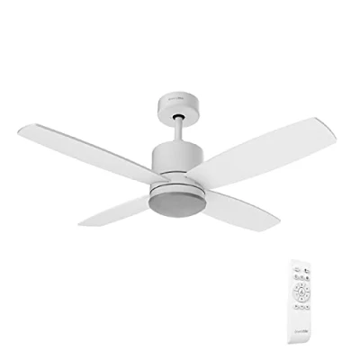 Imagen de UNIVERSALBLUE Ventilador de techo con luz LED Color blanco silencioso Motor DC Mando a Distancia 4 Aspas Diámetro 122 cm Temporizador 6 Velocidades