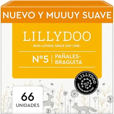 Imagen de Pañales braguita LILLYDOO talla 5 (11 16 kg), caja de medio mes (66 unidades), protección contra fugas, delicados con la piel, suaves, sin perfumes ni lociones, dermatológicamente testados