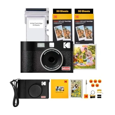 Imagen de KODAK Mini Shot 2 ERA 4PASS en 1 Cámara Instantánea e Impresora de Fotos (5,3x8,6cm) (Cámara + Pack Regalo con 68 Hojas (8 Iniciales 60 Hojas), Negro)