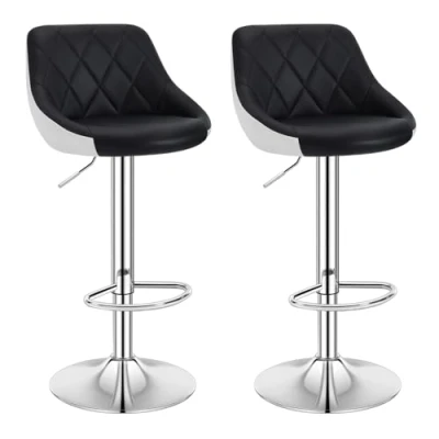 Imagen de WOLTU 2X Taburetes de Bar con Respaldo Cuero Sintético Alto Cocina Regulable en Altura Giratorio Sillas Taburete Trabajo Caqui+Blanco BH30kk 2