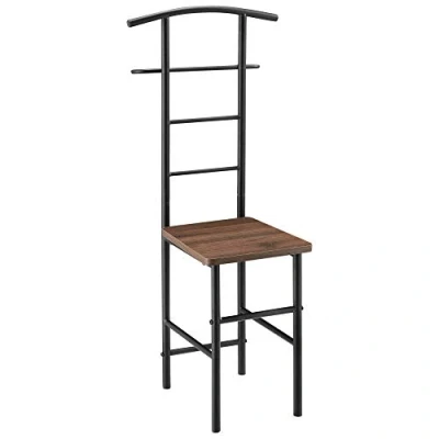 Imagen de [en.casa] Galán de Noche para Colgar la Ropa 107 x 44,5 45 cm Perchero Percha Barra Almacenar Silla Colgador MDF Metal Negro y Efecto Nuez