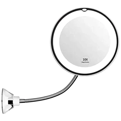Imagen de Espejo de Aumento Flexible con luz LED, 10x, Giro 360 ​​, Maquillaje Iluminado, para en casa y Movimiento