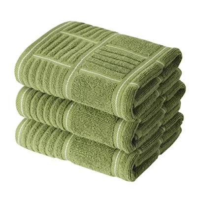 Imagen de Anyi Paños de Cocina Resistentes y absorbentes con Lazo para Colgar, 100% algodón, Toallas Bar té (16 x 26 Pulgadas, Juego 3) (Verde)