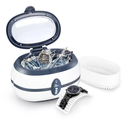 Imagen de Uten Limpiador Ultrasónico Profesional de 600ml，40000Hz，Con Cesta Limpieza y Clock Stand，Profesional para Relojes, Joyas, Gafas，Dentaduras Piezas Metálicos