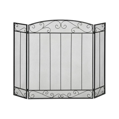 Imagen de HOMCOM Salvachispas para Chimenea 105x80,5 cm Pantalla Plegable de 3 Paneles Protector con Bisagras Estructura Metal y Alambre Decorativo Negro
