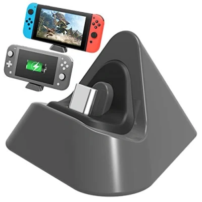 Imagen de FASTSNAIL Base de carga para Nintendo Switch/Nintendo Switch Lite, mini estación Switch/Switch Lite 2019 soporte triangular (gris)