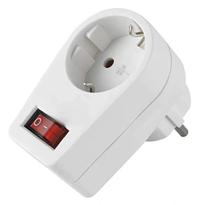 Imagen de Electraline 55072, Adaptador de 1 Toma con Interruptor, Enchufe alemán 16A, Blanco