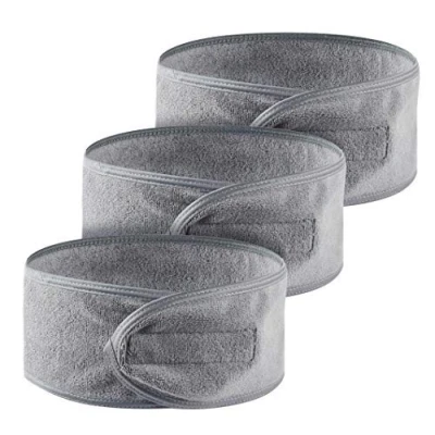 Imagen de KinHwa Diadema de microfibra spa para mujer, cinta maquillaje facial lavable, mágica baño, y deporte, 3 unidades 8cmx65cm Gris
