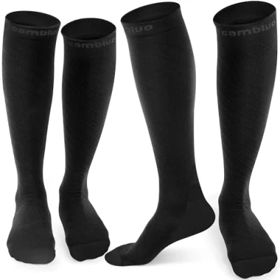 Imagen de CAMBIVO Medias de Compresión Mujer y Hombre 2 Pares, Calcetines Compresion Running 20 30mmHg, Compression Socks para Enfermera, Ciclismo, Futbol, Viaje Avion, Deporte
