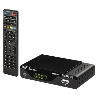 Imagen de EMOS Receptor DVB T2 HD H.265 HEVC con USB, HDMI, euroconector y coaxial, Mando a Distancia Sensor de Infrarrojos, PVR, Reproductor Multimedia función EPG, 1080p