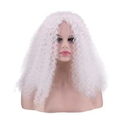 Imagen de CLKE pelucas largas y rizadas de color blanco afro, cosplay, sintéticas para mujer, fiesta, esponjosas, rizadas, hombres, disfraces, fiesta