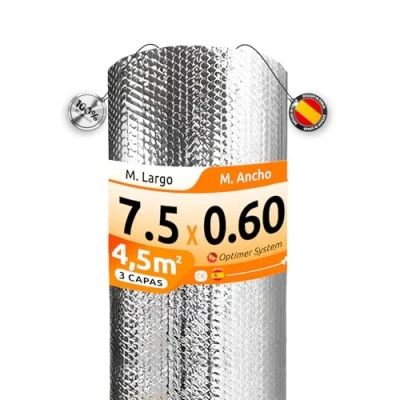 Imagen de Aislante Termico Reduce el Frio y Calor 100% ALUMINIO Rollo para Ventana, Pared, Suelo, Techo, Coche, Garaje, Camper, Aire Acondicionado [ 0.6 X 7.5m ] (4,5m²) sin cinta