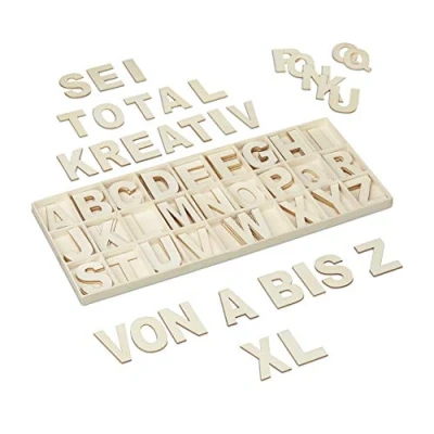 Imagen de Relaxdays Set Letras de Madera, 104 Piezas, Mayúsculas A Z 5,5 cm Alto, Letritas para Manualidades, Alfabeto, Natural, 1.5 x 41 18