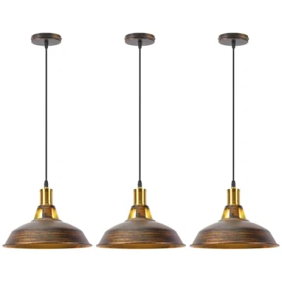 Imagen de iDEGU Juego de 3 Lámparas Colgantes Vintage, Lámpara Techo Industrial 27cm Iluminación E27 Luz Colgante Retro para Cocina, Salón, Dormitorio, Comedor, Pasillo, Restaurante (Bronce)
