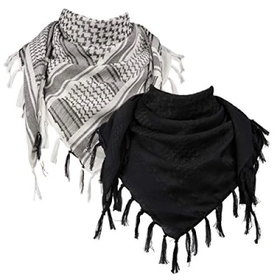 Imagen de FREE SOLDIER Bufanda Militar Shemagh Tactical Desert Keffiyeh de Cuello con Cabeza árabe Borla 43x43 Pulgadas,Negro &amp; Blanco Set