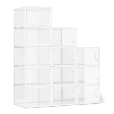 Imagen de Amazon Basics Caja organizadora de zapatos apilable y plegable, grande, paquete 12, Transparente