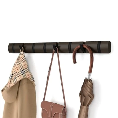 Imagen de Umbra Flip Perchero de pared con 8 ganchos extraíbles, Álamo, Negro/Nogal
