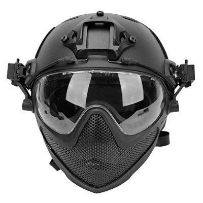 Imagen de Tactical PJ Airsoft Fast Helmet F22, protección Facial Completa con máscara y Gafas Desmontables, Casco para Montar al Aire Libre.