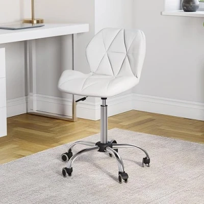 Imagen de Vida Designs Geo Silla de Oficina para computadora, Color Blanco, con Patas giratorias Ajustables y Elevadoras Piel sintética cromada, Cuero, White, H 80 96 x W 47.5 D 49 Cm