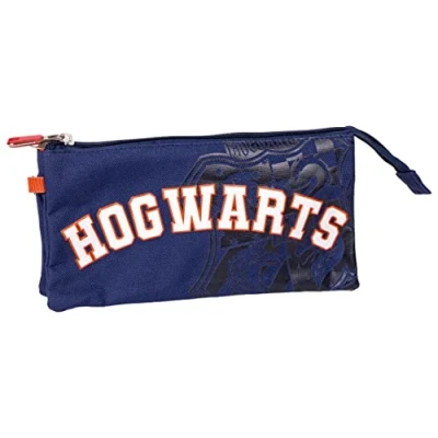 Imagen de Estuche con Triple Compartimento de Harry Potter Color Azul 22,5x2x11,5 cm Fabricado en Poliéster Cierre Cremallera Estampado Hogwarts Producto Original Diseñado España