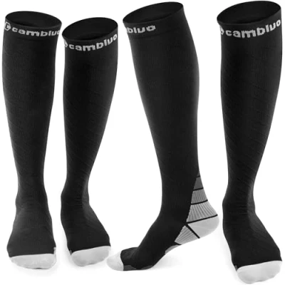 Imagen de CAMBIVO Medias de Compresión Mujer y Hombre 2 Pares, Calcetines Compresion Running 20 30mmHg, Compression Socks para Enfermera, Ciclismo, Futbol, Viaje Avion, Deporte
