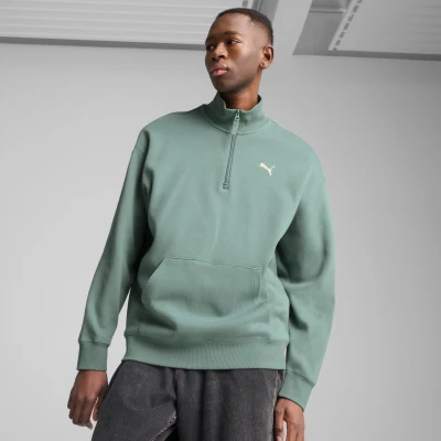 Imagen de Puma Wardrobe ESS Relaxed Rundhalsshirt MIT Halblangem Reissverschluss Sudadera, Hombre, Talla: Large, Green moon
