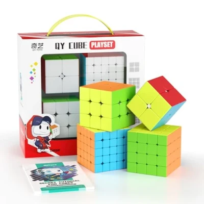 Imagen de ROXENDA Speed Cube Set, Cubo Mágico de 2X2 3X3 4X4 5X5 Stickerless Juego con Caja Regalo, Tutorial Secreto para Cubos Velocidad (Stickerless)