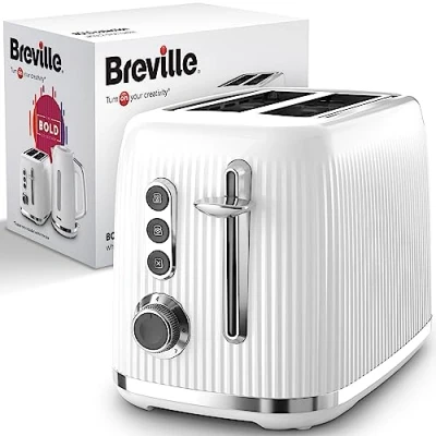 Imagen de Breville Tostadora de 2 rebanadas color Blanco llamativo con elevación alta y ranuras anchas Cromo Plata [VTR037