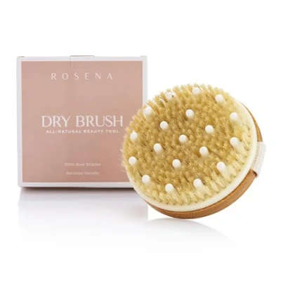 Imagen de Cepillo corporal para cepillado en seco Lo mejor exfoliar la piel seca, el drenaje linfático y tratamiento de celulitis exfoliante con cerdas naturales jabalí
