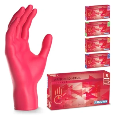 Imagen de ARNOMED guantes nitrilo talla S, rojo, de nitrilo, 100 uds/caja, desechables sin polvo, goma látex, XS, M, L y XL