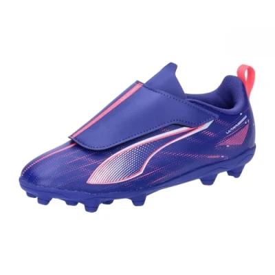 Imagen de Puma Ultra 5 PLAY FG/AG JR Unisex Botas de fútbol con tacos para niños, Talla: 32, Lapis lazuli/white/sunset glow Zapatos