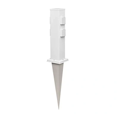 Imagen de ledscom.de Polly Pilar de Toma jardín con pincho Suelo para Exteriores, IP44, 4 vías, Acero Inoxidable, Cuadrado, Blanco, 40cm