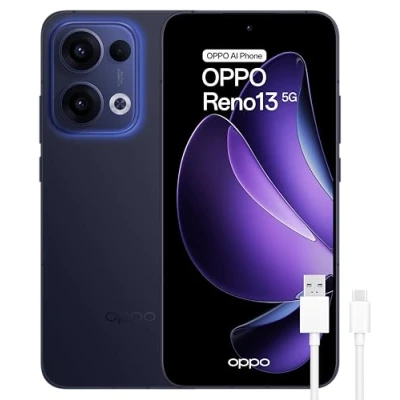 Imagen de OPPO Reno13 5G Smartphone Libre con IA, 12GB RAM + 256, Pantalla AMOLED 6.6&quot; 120Hz, Cámara 50MP, IP69, Batería 5.600, Carga Rápida 80W, Versión Española Azul