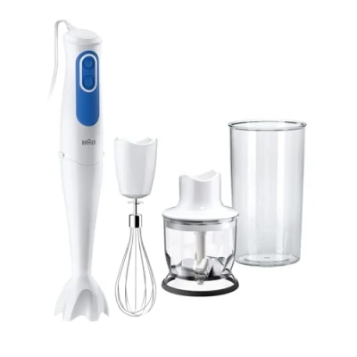 Imagen de Batidora de mano Braun Minipimer 3 MQ3025WH Omelette, 700 W, 2 Velocidades, Splash Control, Picadora, Blanco/Azul