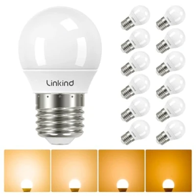 Imagen de Linkind Lámpara regulable Golf P45 E27,Bombilla LED 4.2W equivalente a 40W,2700 K blanco cálido, 470 lm, paquete de 12