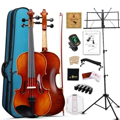 Imagen de Aileen MUSIC violín 4/4 de tamaño completo para estudiantes, adultos, abeto europeo sólido con soporte partituras