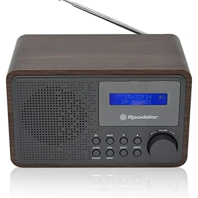 Imagen de Roadstar HRA 700D+/WD Radio Portátil Vintage Digital Dab/Dab+ / FM Funciona Conectado a la Red o Pilas, Conexión Auriculares, Retro para Casa y Cocina, Despertador con Alarma Dual, Madera