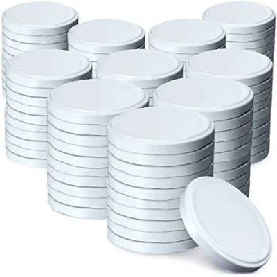 Imagen de KADAX tapa de rosca fi89 mm, juego tapas repuesto metal, para conservas To89 aptas tarros 1700 ml, giratoria con 6 dientes bloqueo, (100 unidades, color blanco)